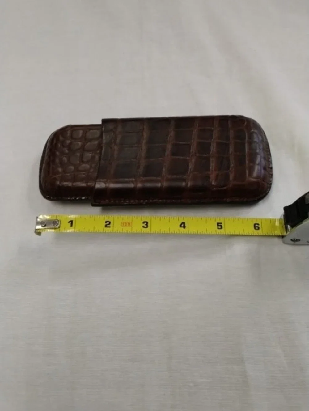 Croc-Embossed Brown Leather Cigar Holder - Men Accessories